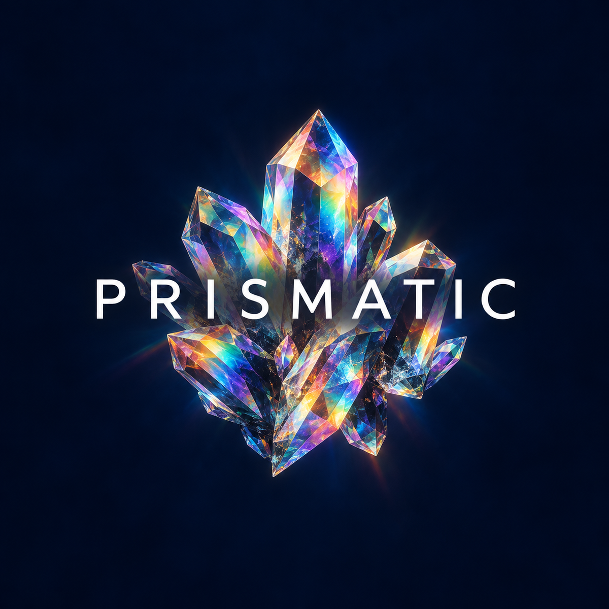 Prismatic collection – iridescent crystals on a dark blue background